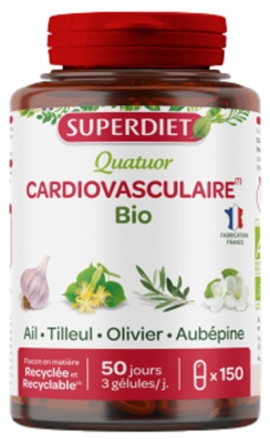 Superdiet Quatuor Ail Cardiovasculaire Bio
Ail Olivier Tilleul Aubépine - 150 Gélules