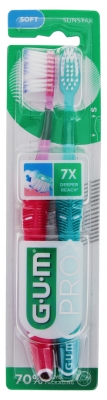 Gum Brosse à Dents Pro Souple Compacte - Lot de 2 - Couleur : Rose - Turquoise
