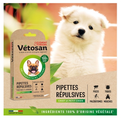 Clément Thékan Vétosan Pipettes Répulsives Chiot/Petit Chien Étui de 2 Pipettes 1,5 ml