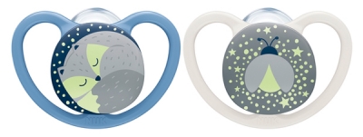 NUK 2 Sucettes Space 6-18M Nuit - Couleur : Bleu/Gris 1