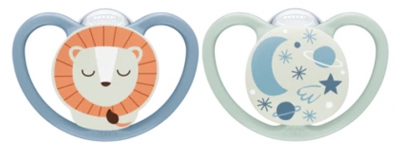 NUK 2 Sucettes Space 6-18M Nuit - Couleur : Bleu/Gris 2