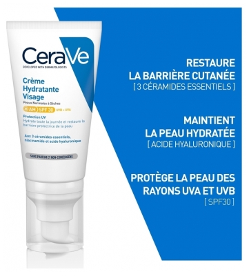 Cerave Crème Hydratante Visage SPF 30 Pour Les Peaux Normales à Sèches 52 ml