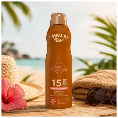 Hawaiian Tropic Spray Huile Sèche Solaire Glowing Protection Spf15 177 ml