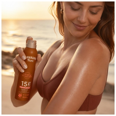 Hawaiian Tropic Spray Huile Sèche Solaire Glowing Protection Spf15 177 ml