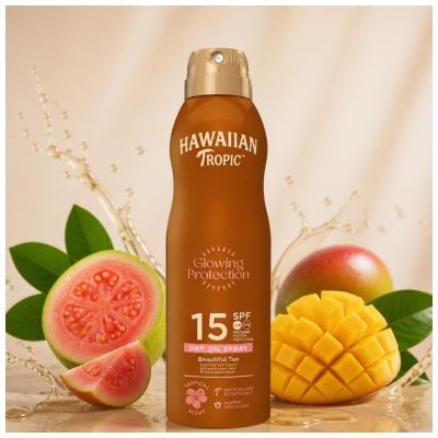 Hawaiian Tropic Spray Huile Sèche Solaire Glowing Protection Spf15 177 ml