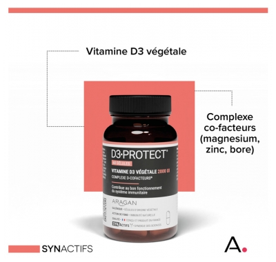 Synactifs D3 Protect® - Immunité - Vitamine D3 Magnésium et Zinc - 60 Gélules