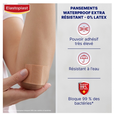 Elastoplast Pansements Extra Résistant Waterproof 8 Bandes de 10 cm X 6 cm