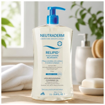 Neutraderm Relipid+ Huile Lavante Relipidante Peaux Sensibles et Très Sèches 1 L 