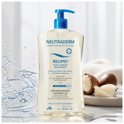 Neutraderm Relipid+ Huile Lavante Relipidante Peaux Sensibles et Très Sèches 1 L 
