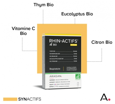 Synactifs Rhinactifs® Bio - Respiration - Thym Huiles Essentielles Ravintsara et Eucalyptus Acérola Vitamine C - 10 Gélules