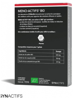 Synactifs Menoactifs® - Ménopause - Bouffées de Chaleur et Fatigue - Pollen Bio Coquelicot Bio et Goji Bio - 30 Gélules