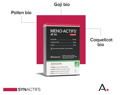 Synactifs Menoactifs® - Ménopause - Bouffées de Chaleur et Fatigue - Pollen Bio Coquelicot Bio et Goji Bio - 30 Gélules