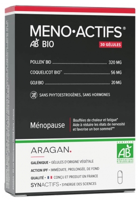 Synactifs Menoactifs® - Ménopause - Bouffées de Chaleur et Fatigue - Pollen Bio Coquelicot Bio et Goji Bio - 30 Gélules
