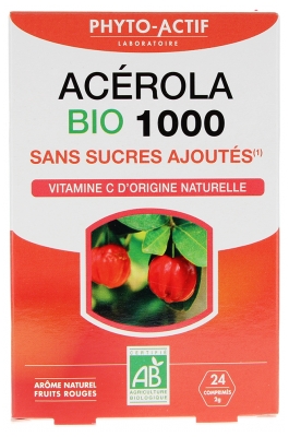 Phyto-Actif Acerola Bio 1000 Sans Sucre 24 Comprimés