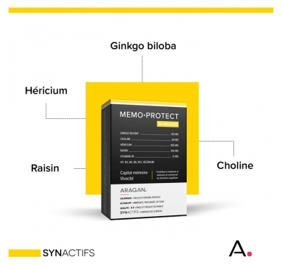 Synactifs Memoprotect® - Mémoire et Vivacité - Ginkgo Biloba Raisin Vitamine B1 Vitamines B et Synactifsélénium - 60 Gélules