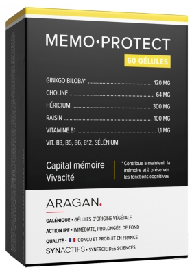 Synactifs Memoprotect® - Mémoire et Vivacité - Ginkgo Biloba Raisin Vitamine B1 Vitamines B et Synactifsélénium - 60 Gélules