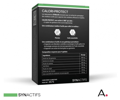 Synactifs Caloriprotect® - Minceur - Gymnema Poudre de Caroube Nopal Huile Essentielle de Mandarine - 60 Gélules