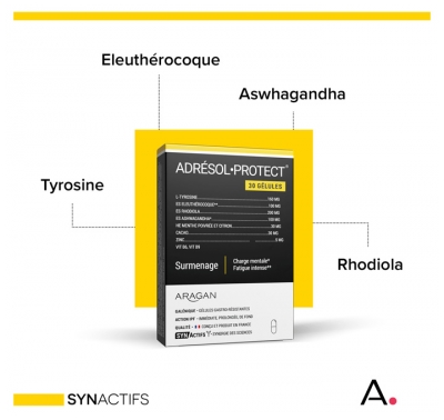 Synactifs Adresolprotect® - Surmenage & Charge Mentale - Zinc Rhodiola Ashwagandha Eleuthérocoque - 30 Gélules