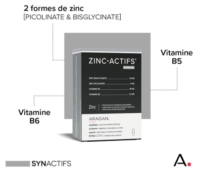 Synactifs ZincActifs® - Immunité & Peau - Zinc Vitamines B5 et B6 - 60 Gélules