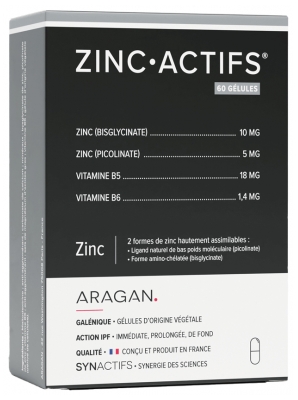 Synactifs ZincActifs® - Immunité & Peau - Zinc Vitamines B5 et B6 - 60 Gélules