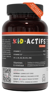 Synactifs Kidactifs® - Vitalité Enfant - Complexe de 10 Vitamines et Minéraux - 30 Gummies - 15 Jours à 1 Mois