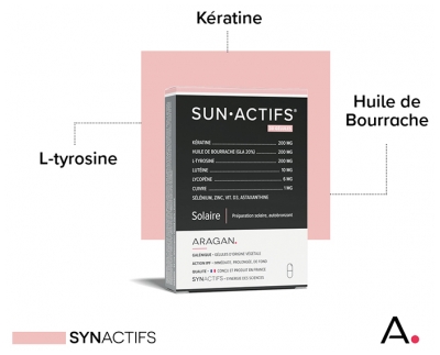 Synactifs Sunactifs® - Autobronzant - Kératine Huile de Bourrache L-Tyrosine Zinc Synactifsélénium et Vitamine D - 30 Gélules