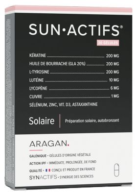 Synactifs Sunactifs® - Autobronzant - Kératine Huile de Bourrache L-Tyrosine Zinc Synactifsélénium et Vitamine D - 30 Gélules
