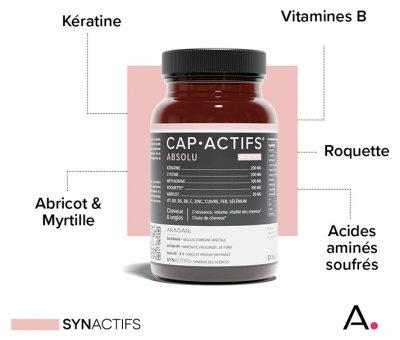 Synactifs Capactifs® Absolu - Cheveux & Ongles - Kératine Cystine Méthionine Roquette Abricot Zinc - 180 Gélules