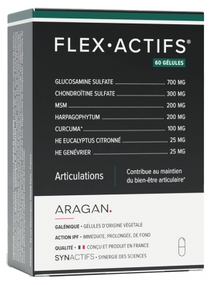 Aragan Flexactifs® - Bien-Être Articulaire - Glucosamine Harpagophytum Curcuma Eucalyptus et Zinc - 60 Gélules