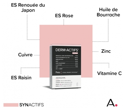 Synactifs Dermactifs® - Anti-Âge Antioxydant Teint - Huile de Bourrache Rose Zinc Renouée du Japon - 30 Gélules