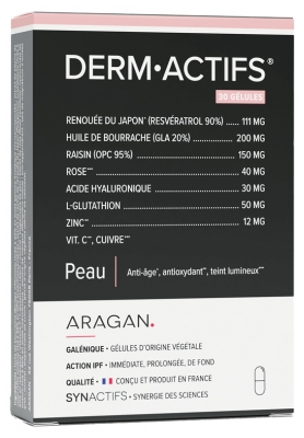 Synactifs Dermactifs® - Anti-Âge Antioxydant Teint - Huile de Bourrache Rose Zinc Renouée du Japon - 30 Gélules
