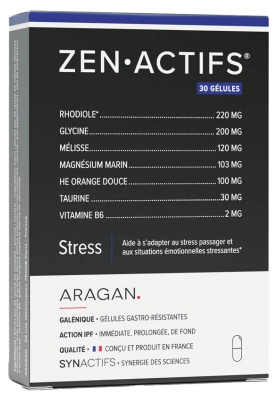 Synactifs Zenactifs® - Anti Stress - Rhodiola Mélisse Glycine Taurine Magnésium et Vitamine B6 - 30 Gélules