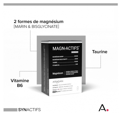 Synactifs Magnactifs® - Fatigue Équilibre Nerveux Stress - Magnésium Taurine Vitamine B - 60 Gélules
