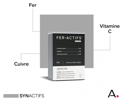 Synactifs Feractifs® - Anti-Fatigue Tonus et Vitalité - Fer Bisglycinate Cuivre et Vitamine C - 60 Gélules