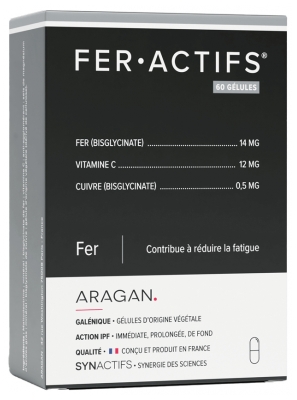 Synactifs Feractifs® - Anti-Fatigue Tonus et Vitalité - Fer Bisglycinate Cuivre et Vitamine C - 60 Gélules