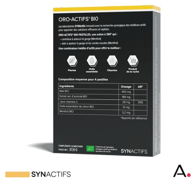 Synactifs OroActifs® - Maux de Gorge - Miel Propolis Huiles Essentielles et Vitamines - 24 Pastilles