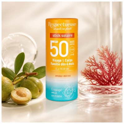 Respectueuse Stick Solaire SPF50 Visage et Corps 18 g