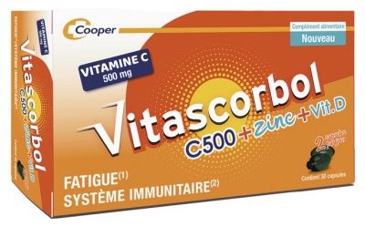 Vitascorbol C500 + Zinc + Vitamine D - Boîte de 30 Capsules