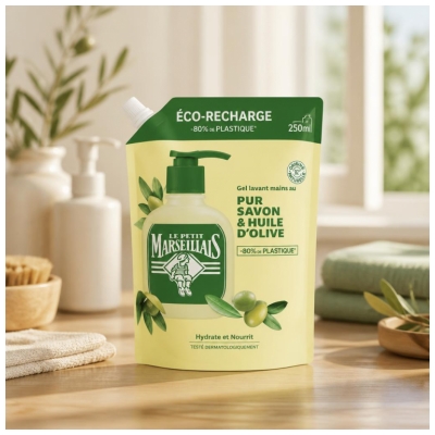 Le Petit Marseillais Gel Lavant Mains au Pur Savon et Huile d'Olive Toutes Peaux Recharge 250 ml 