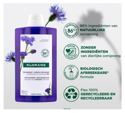 Klorane Shampoing Déjaunissant à la Centaurée Cheveux Gris Blonds 200 ml
