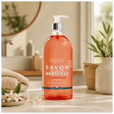 BeauTerra Savon de Marseille Liquide Parfum Fleur d'Oranger 1 L