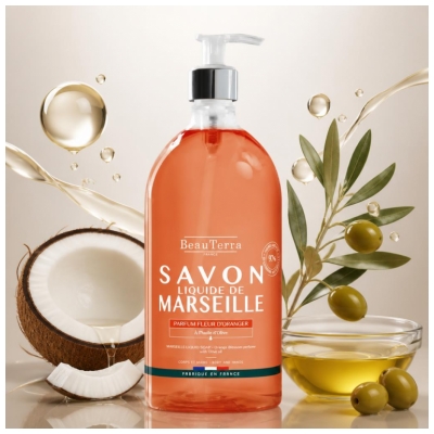 BeauTerra Savon de Marseille Liquide Parfum Fleur d'Oranger 1 L