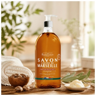BeauTerra Savon de Marseille Liquide Parfum Beurre de Karité 1 L