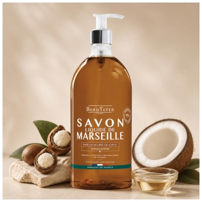 BeauTerra Savon de Marseille Liquide Parfum Beurre de Karité 1 L