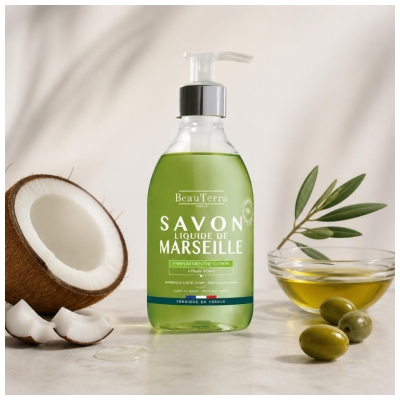 BeauTerra Savon de Marseille Liquide Parfum Menthe-Citron 300 ml