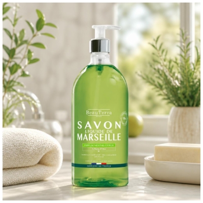 BeauTerra Savon de Marseille Liquide Parfum Menthe-Citron 1 L