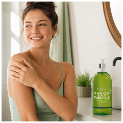 BeauTerra Savon de Marseille Liquide Parfum Menthe-Citron 1 L