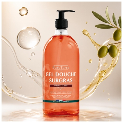 BeauTerra Gel Douche Surgras 3en1 Parfum Ambre 1 L