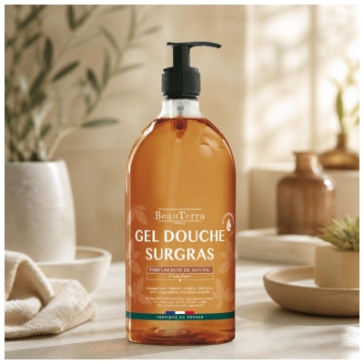 BeauTerra Gel Douche Surgras 3en1 Parfum Bois de Santal 1 L
