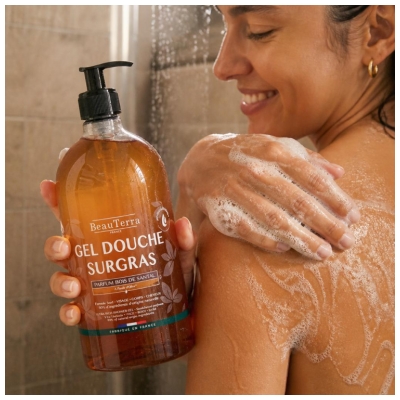 BeauTerra Gel Douche Surgras 3en1 Parfum Bois de Santal 1 L